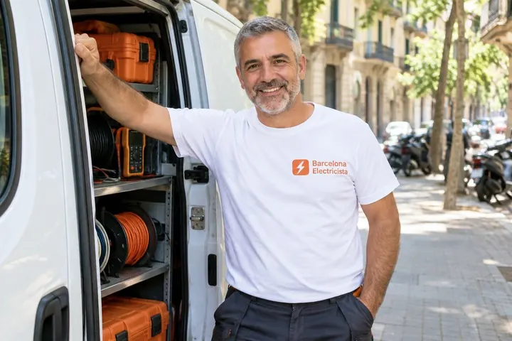 Electricista de Barcelona Electricista con su furgoneta, preparado para salir a cualquier zona de Barcelona